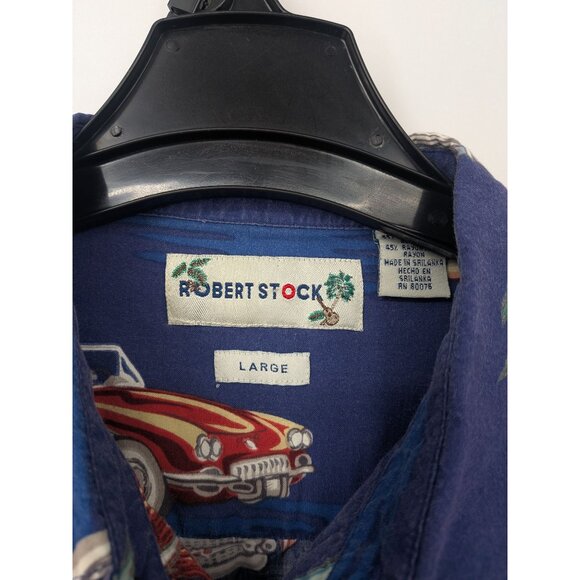 Vintage Robert Stock Hawaiian Button Up Shirt Men Size L Floral Automobile Retro - Picture 7 of 9